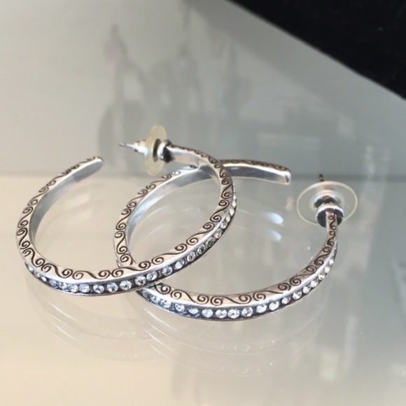 Brighton Jewelry - Brighton Swarovski Gem Swirl Hoop Earrings